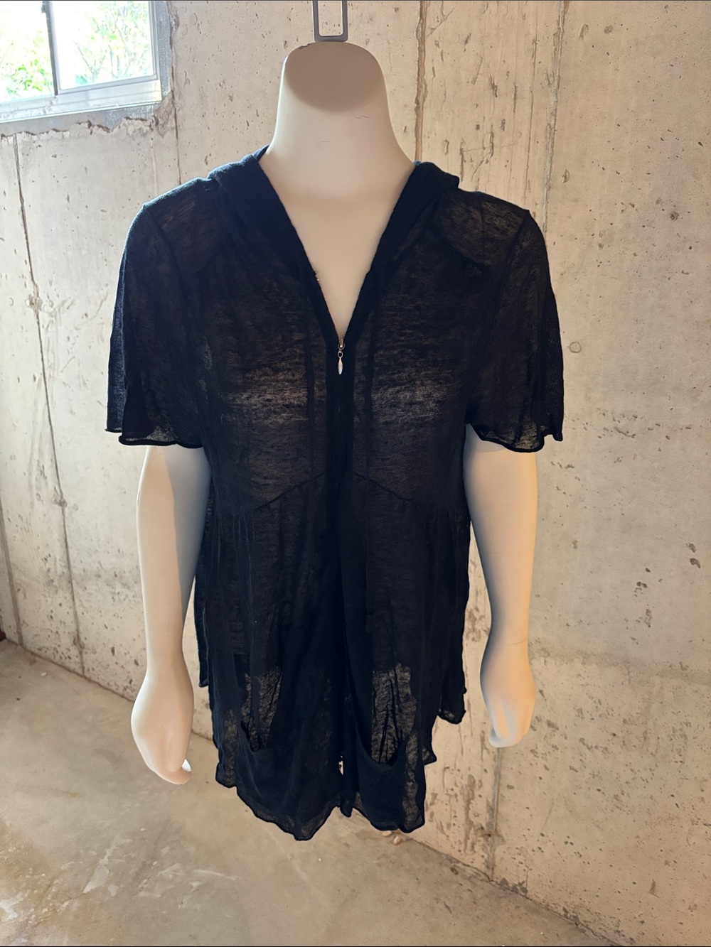 Sheer Black Zip-Front Women’s Cardigan Sweater